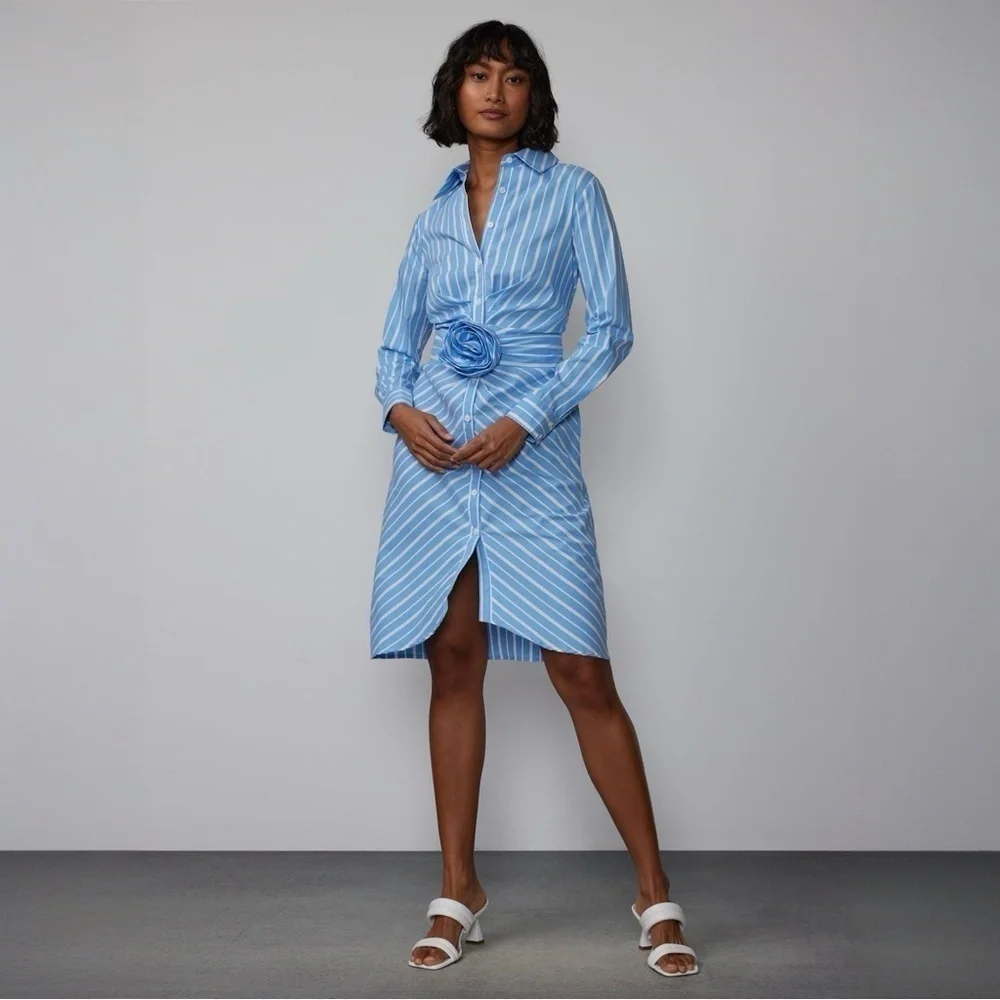 NYC Long Sleeve Rosette Stripe Shirt Dress​
